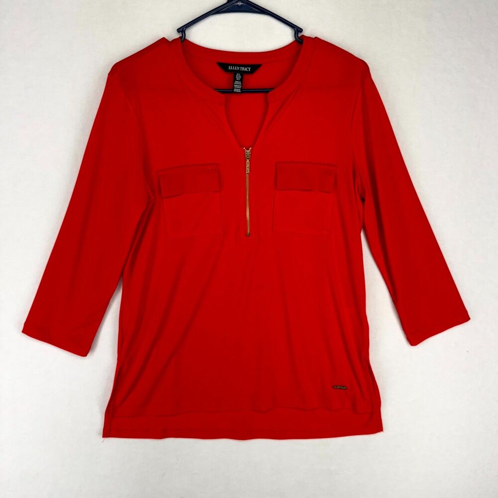 Ellen Tracy Red Long Sleeve with Pockets and Zipper Womens Size S‎